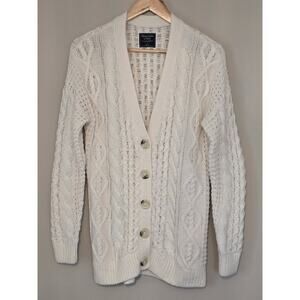 Abercrombie & Fitch Women’s Cable Knit V-Neck Button S Cardigan Sweater Ivory